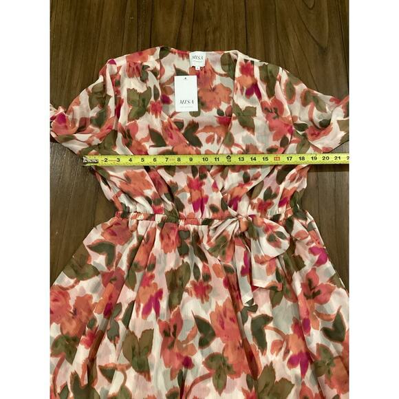 MISA Caria sonora flora Blouson Sleeve Tie Waist Mini Dress Floral Multicolor L - Picture 3 of 12